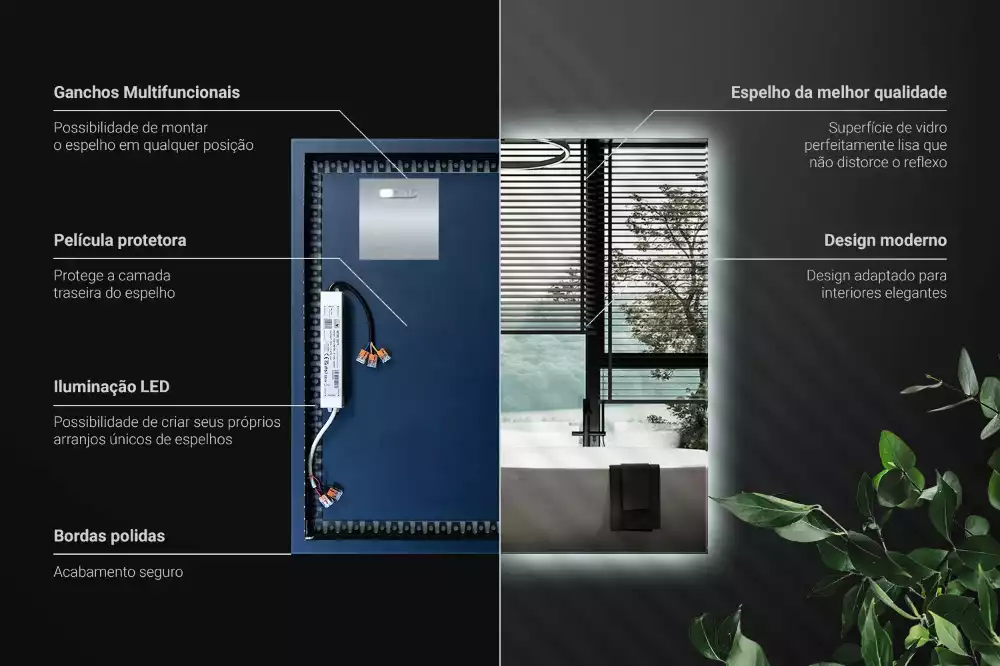 Oglindă pătrată modernistă cu iluminare LED