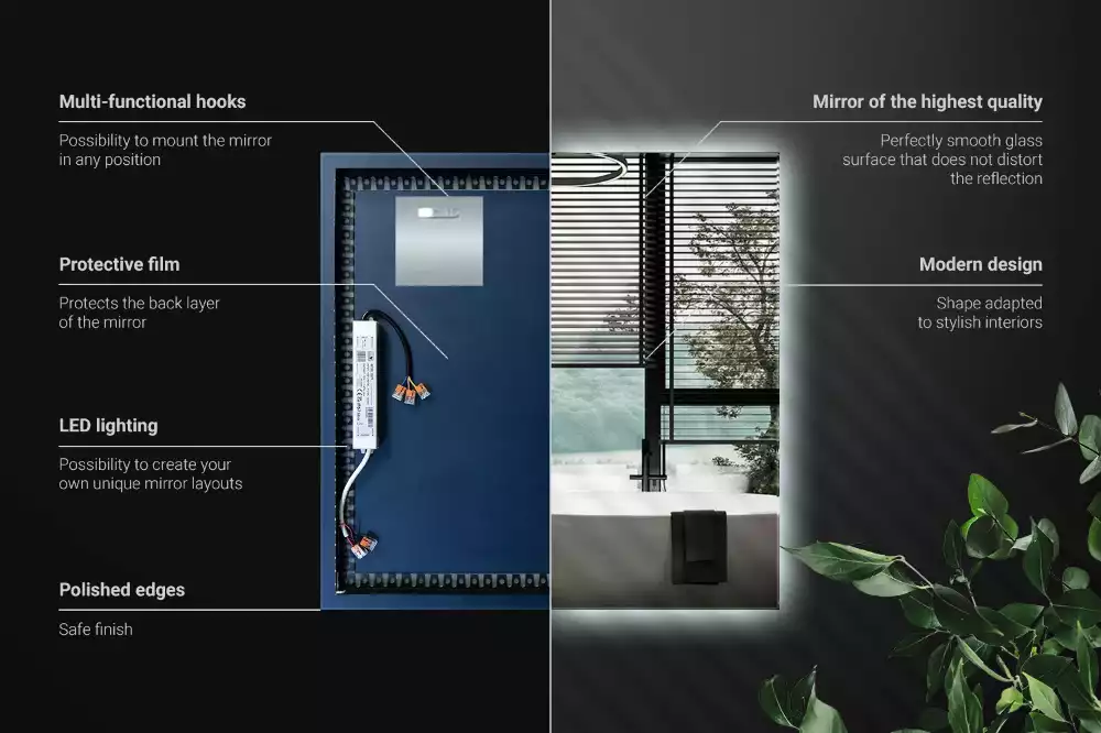 Oglindă pătrată modernistă cu iluminare LED