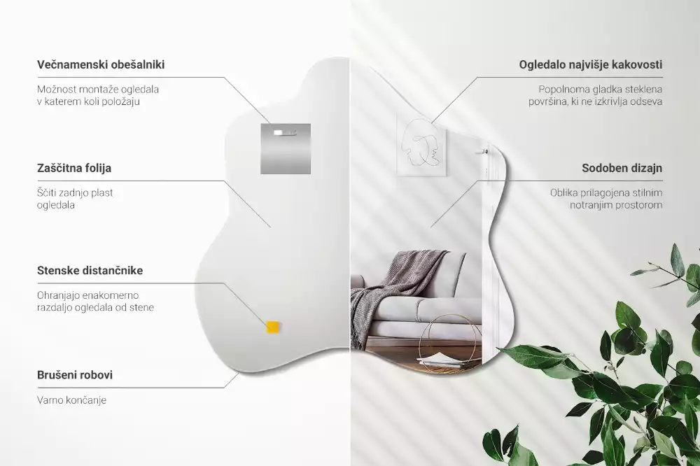 Oglindă suspendată cu formă organică de pată