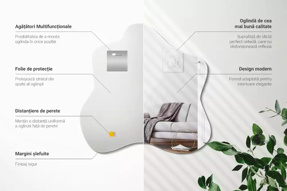 Oglindă suspendată cu formă organică de pată