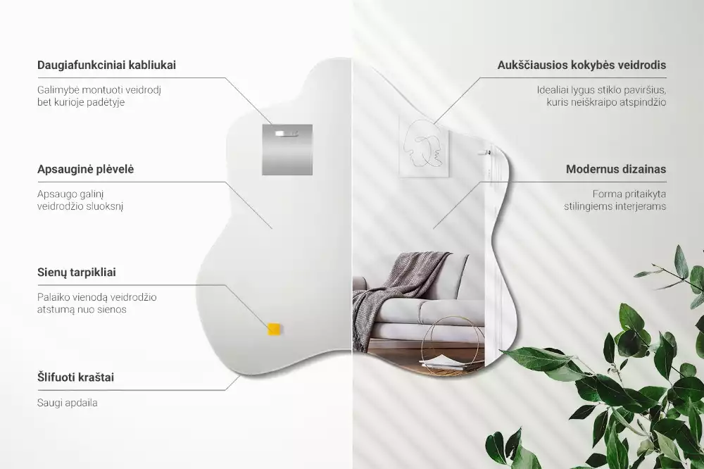 Oglindă suspendată cu formă organică de pată