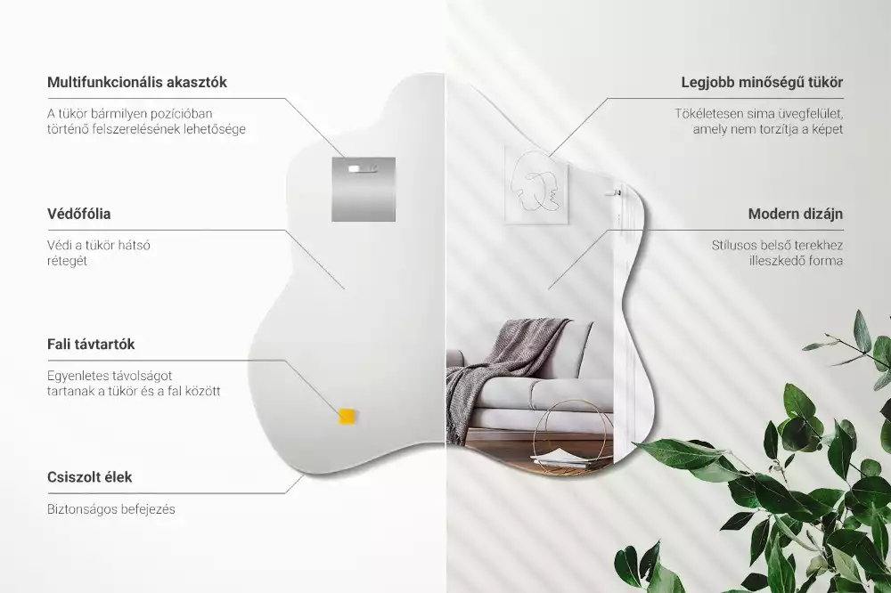 Oglindă suspendată cu formă organică de pată