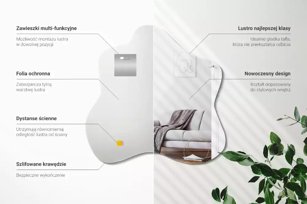 Oglindă suspendată cu formă organică de pată