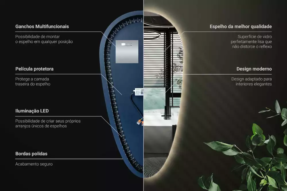 Oglindă decorativă în formă de lacrimă cu iluminare LED