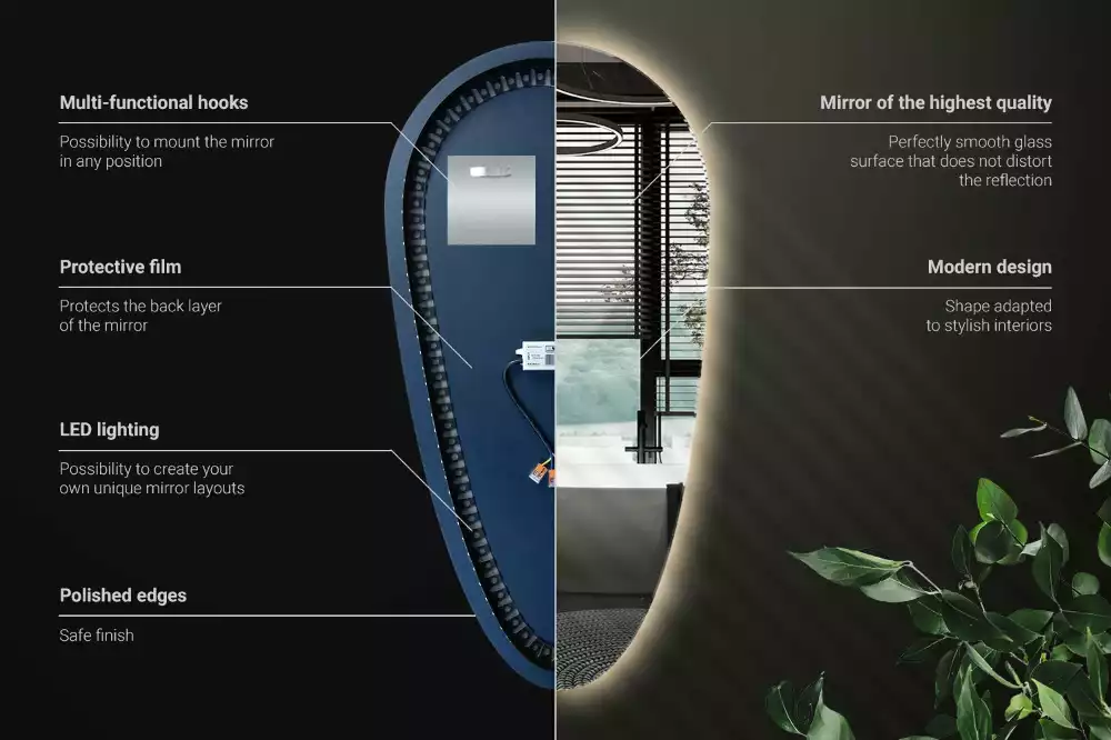 Oglindă decorativă în formă de lacrimă cu iluminare LED