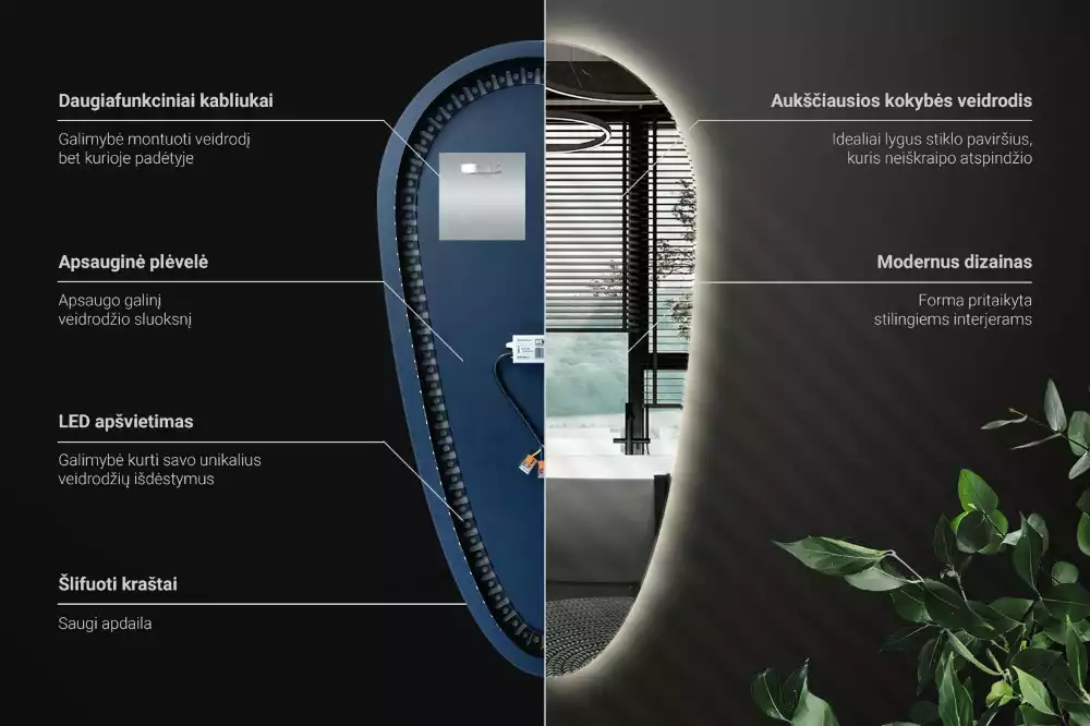 Oglindă decorativă în formă de lacrimă cu iluminare LED