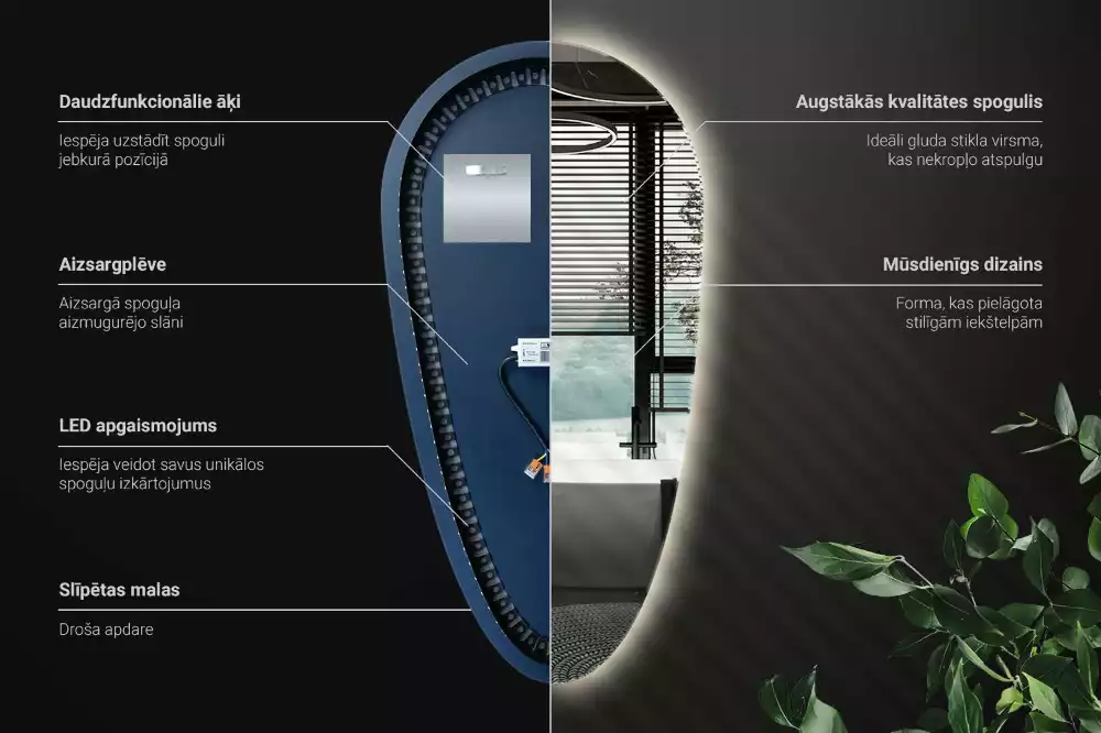 Oglindă decorativă în formă de lacrimă cu iluminare LED