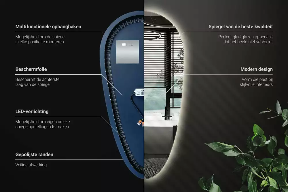Oglindă decorativă în formă de lacrimă cu iluminare LED