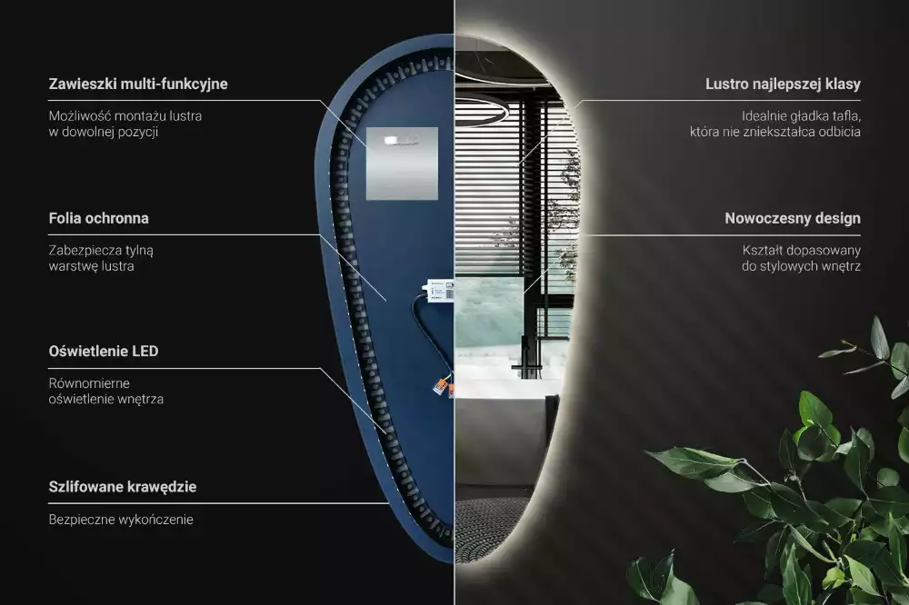Oglindă decorativă în formă de lacrimă cu iluminare LED