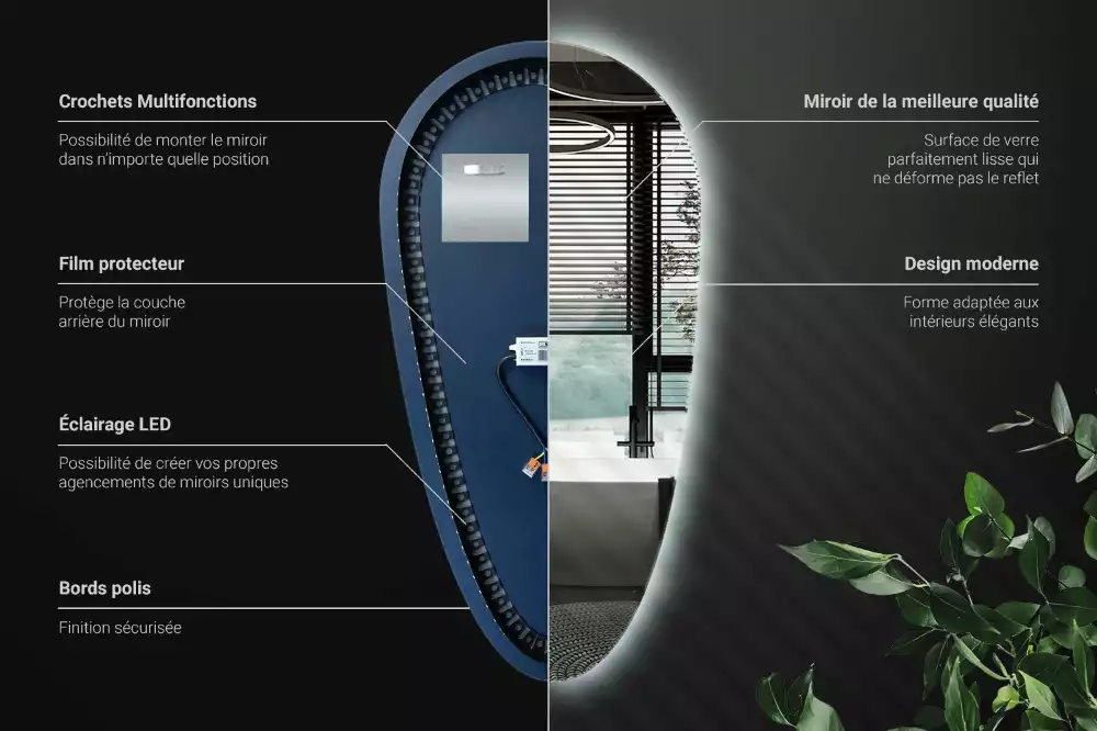 Oglindă decorativă în formă de lacrimă cu iluminare LED