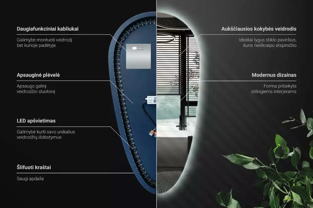 Oglindă decorativă în formă de lacrimă cu iluminare LED