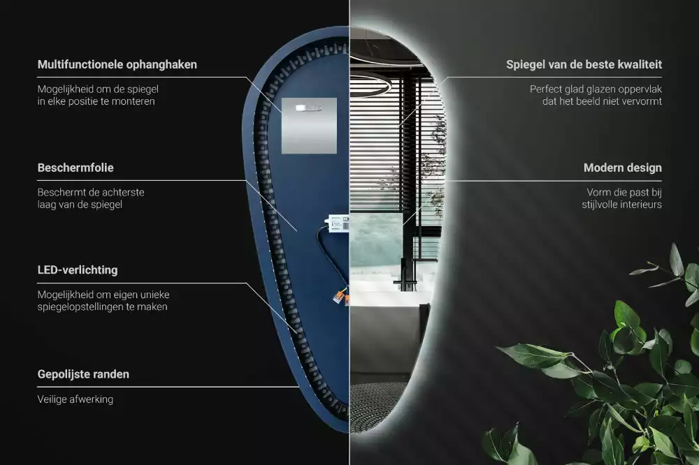 Oglindă decorativă în formă de lacrimă cu iluminare LED