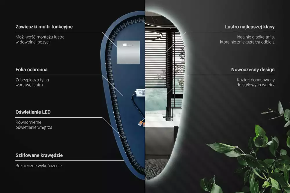 Oglindă decorativă în formă de lacrimă cu iluminare LED