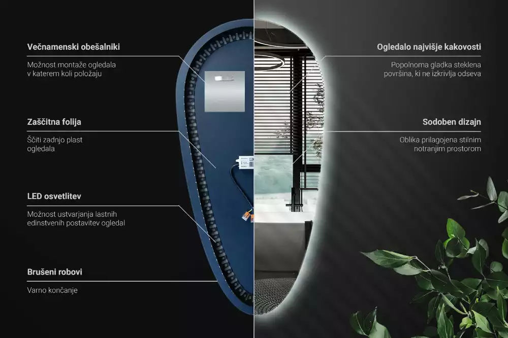 Oglindă decorativă în formă de lacrimă cu iluminare LED