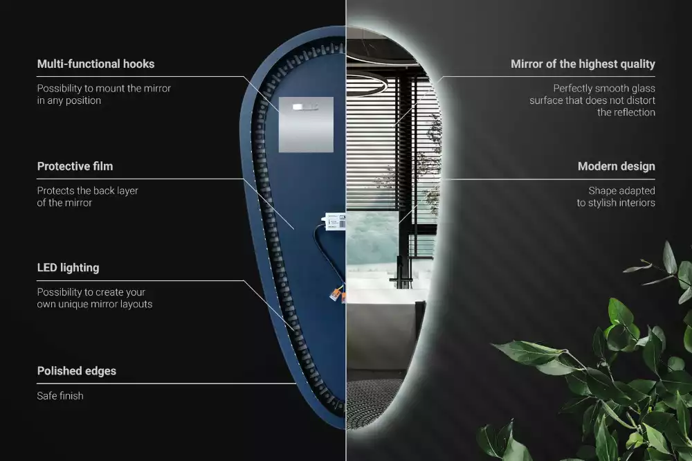 Oglindă decorativă în formă de lacrimă cu iluminare LED