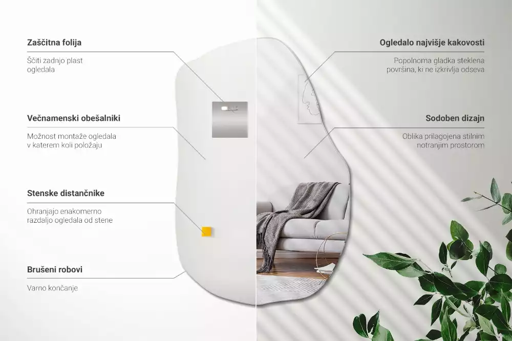 Oglindă suspendată elegantă asimetrică