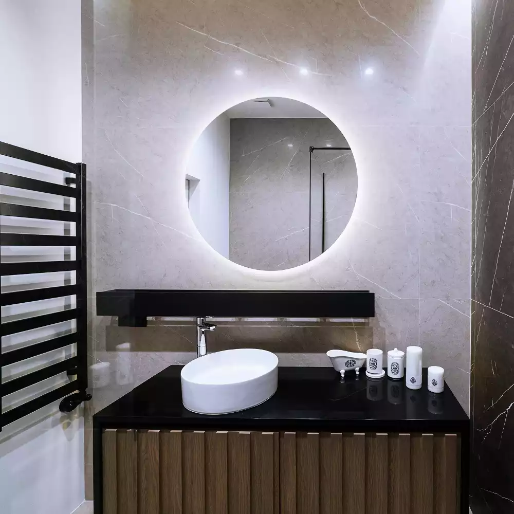 Oglindă rotundă modernistă cu iluminare LED