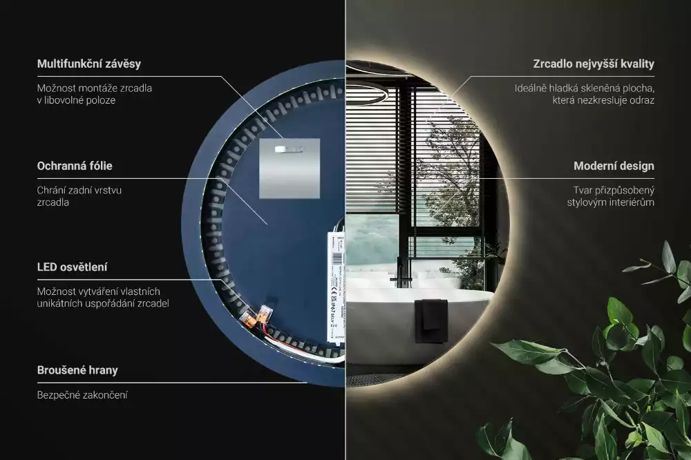 Oglindă rotundă modernistă cu iluminare LED