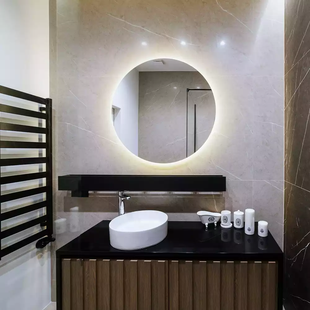 Oglindă rotundă modernistă cu iluminare LED