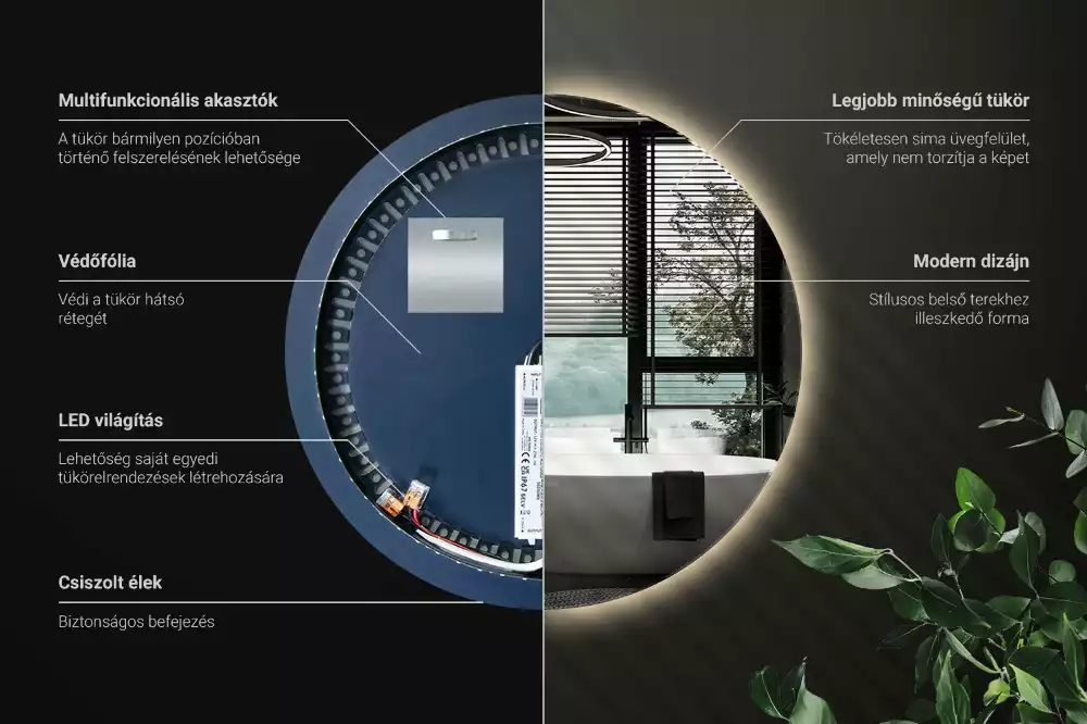 Oglindă rotundă modernistă cu iluminare LED