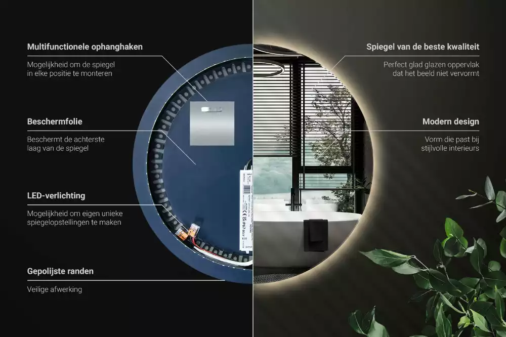Oglindă rotundă modernistă cu iluminare LED