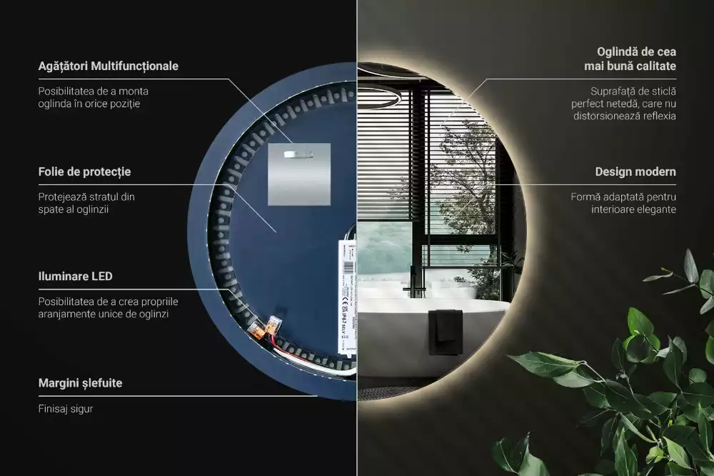 Oglindă rotundă modernistă cu iluminare LED