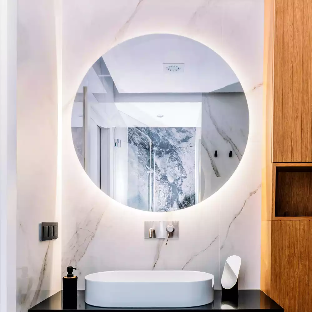 Oglindă rotundă modernistă cu iluminare LED