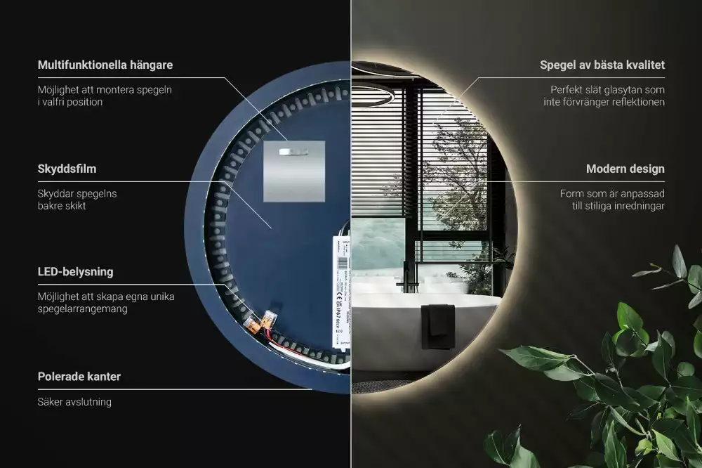 Oglindă rotundă modernistă cu iluminare LED