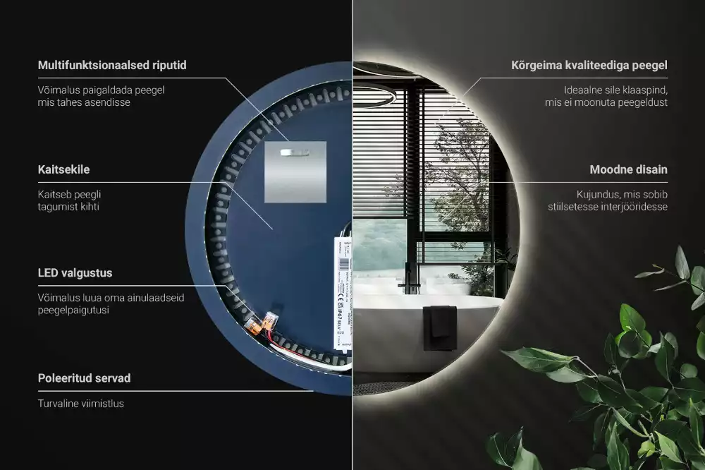 Oglindă rotundă modernistă cu iluminare LED