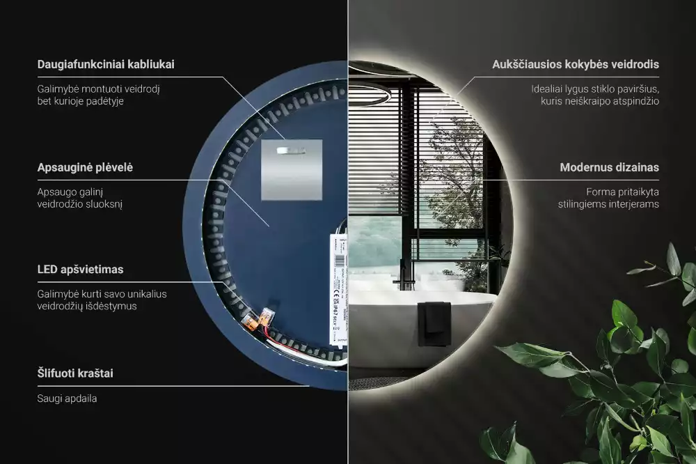 Oglindă rotundă modernistă cu iluminare LED