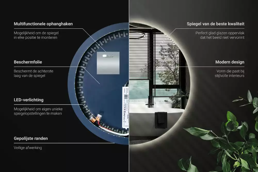 Oglindă rotundă modernistă cu iluminare LED