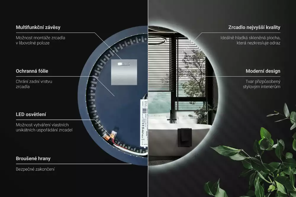 Oglindă rotundă modernistă cu iluminare LED