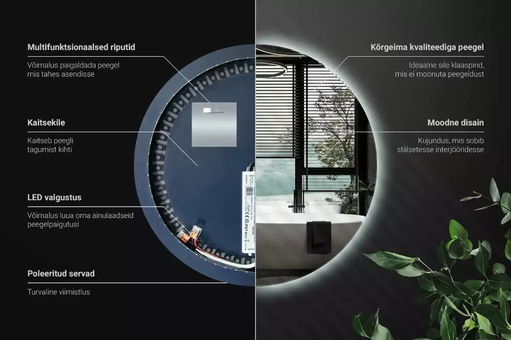 Oglindă rotundă modernistă cu iluminare LED