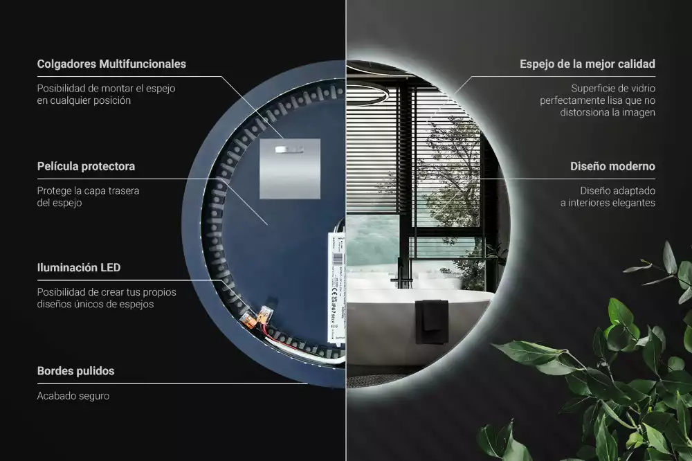 Oglindă rotundă modernistă cu iluminare LED