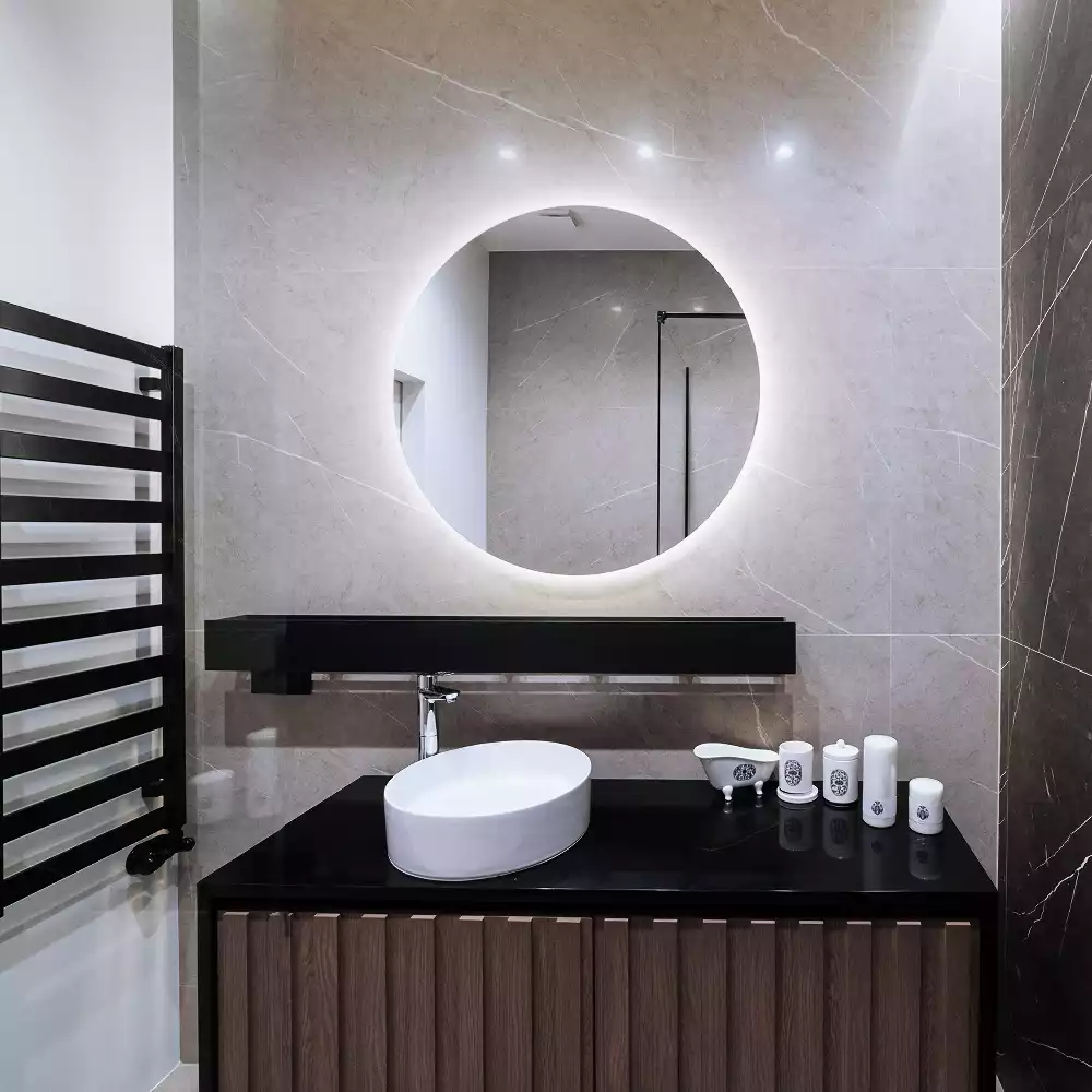 Oglindă rotundă modernistă cu iluminare LED