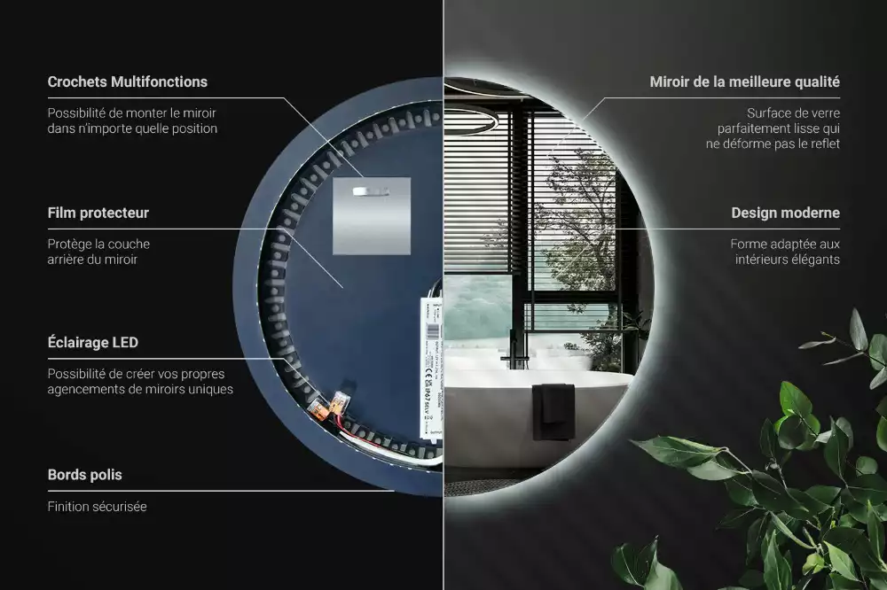 Oglindă rotundă modernistă cu iluminare LED