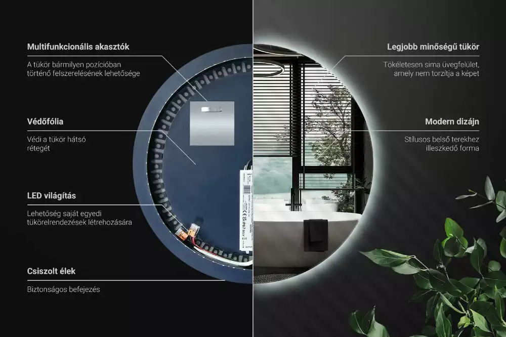 Oglindă rotundă modernistă cu iluminare LED