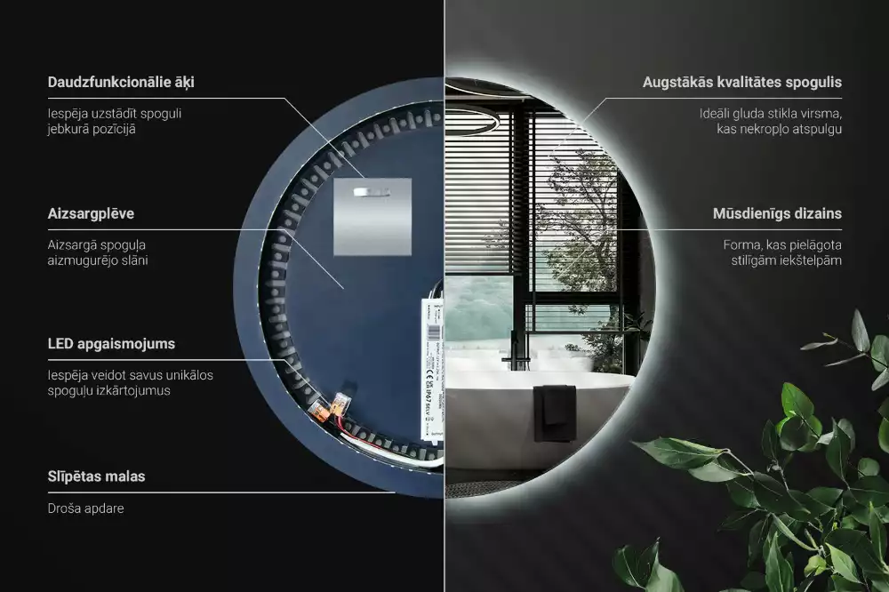 Oglindă rotundă modernistă cu iluminare LED