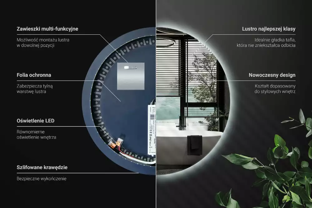 Oglindă rotundă modernistă cu iluminare LED