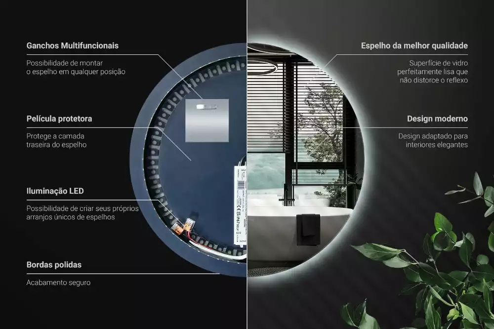 Oglindă rotundă modernistă cu iluminare LED