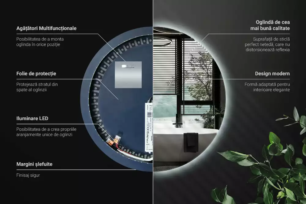 Oglindă rotundă modernistă cu iluminare LED