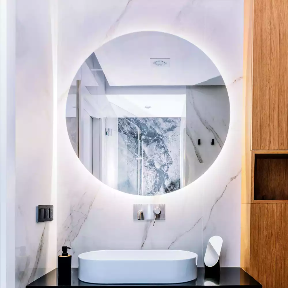 Oglindă rotundă modernistă cu iluminare LED