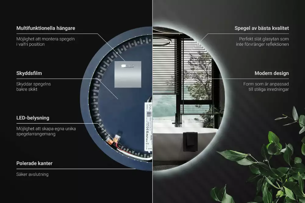 Oglindă rotundă modernistă cu iluminare LED