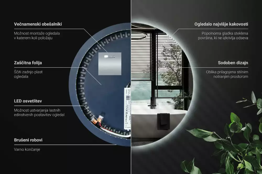 Oglindă rotundă modernistă cu iluminare LED