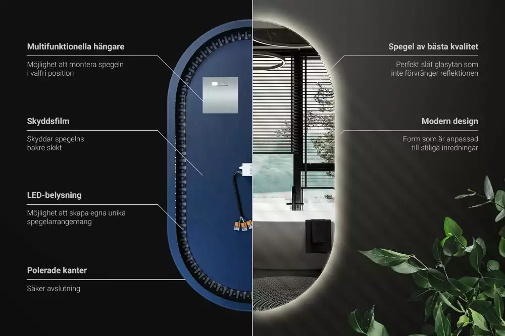 Oglindă decorativă ovală de perete cu formă atipică