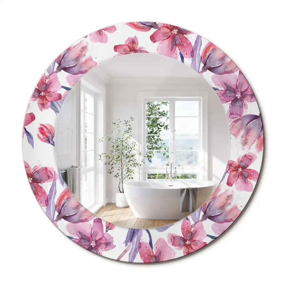 Oglindă rotundă cu imprimeu floral în acuarelă