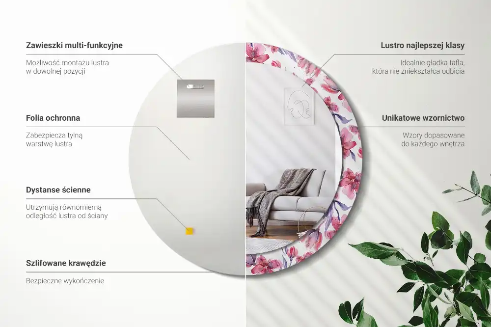 Oglindă rotundă cu imprimeu floral în acuarelă