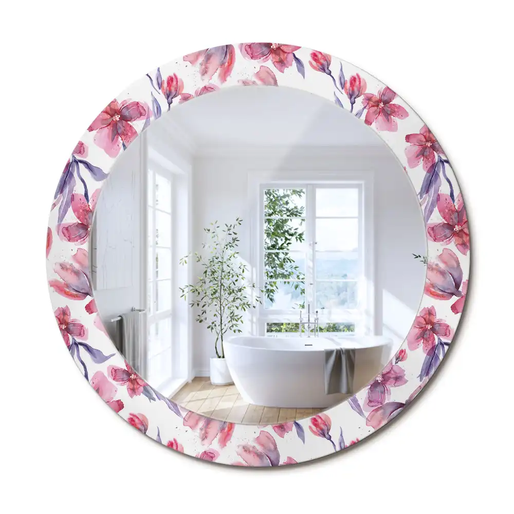 Oglindă rotundă cu imprimeu floral în acuarelă