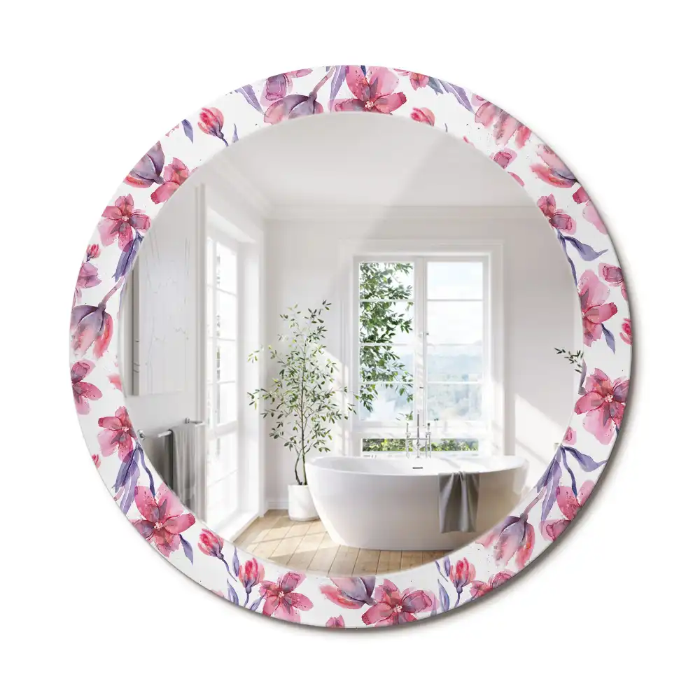 Oglindă rotundă cu imprimeu floral în acuarelă