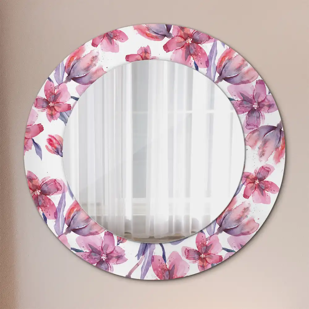 Oglindă rotundă cu imprimeu floral în acuarelă